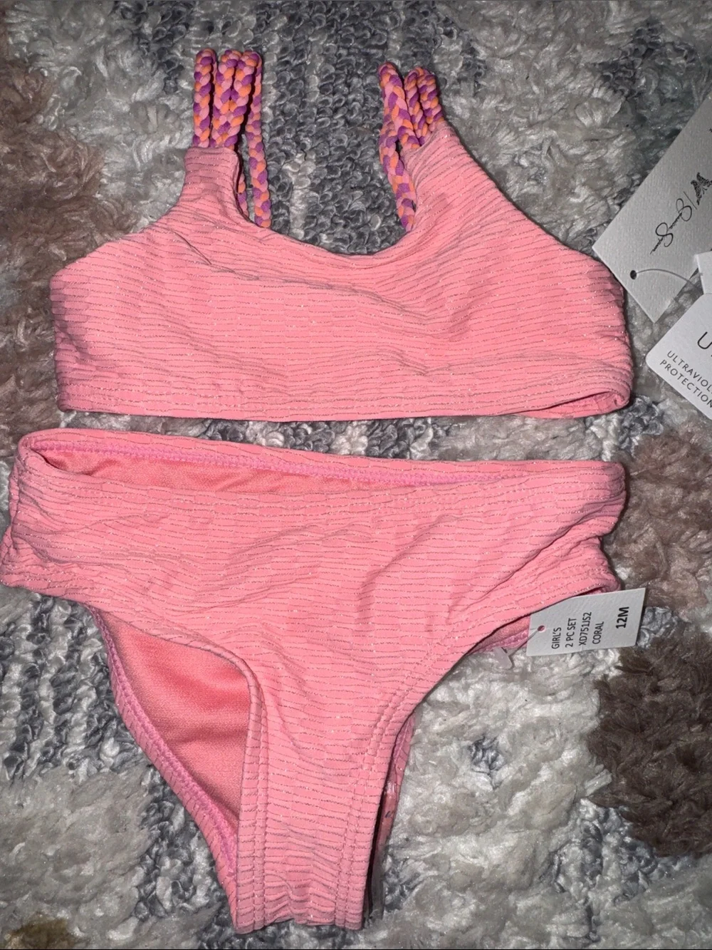 Jessica Simpson Coral/ Pink Textured Bikini with Braided Straps